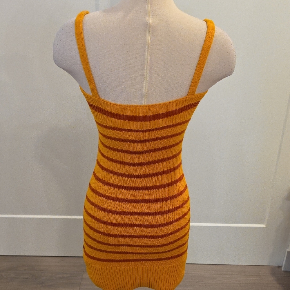 For Love And Lemons Orange Striped Knit Mini Dress size M & S new without tags - Picture 5 of 9